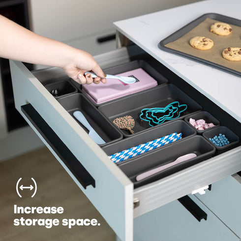 8PC Interlocking Drawer Organiser Grey