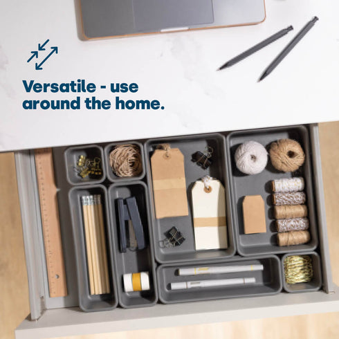 8PC Interlocking Drawer Organiser Grey