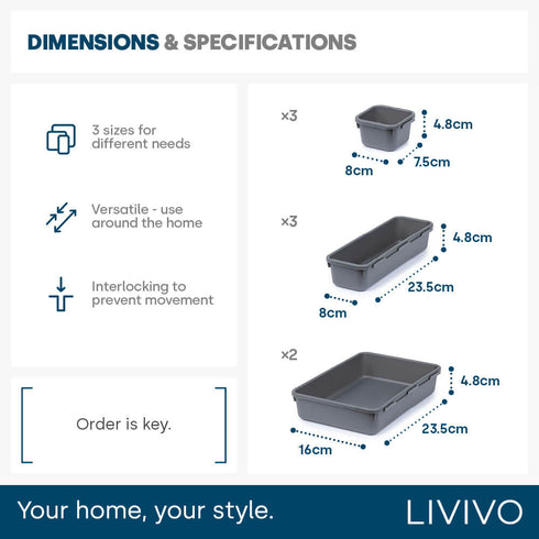 8PC Interlocking Drawer Organiser Grey