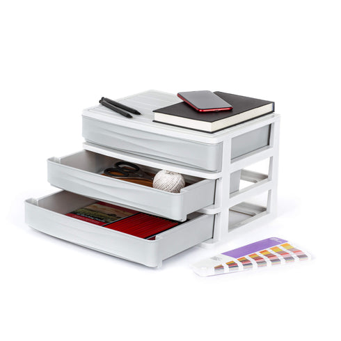 3 Drawer Large Desk Organiser - Grey