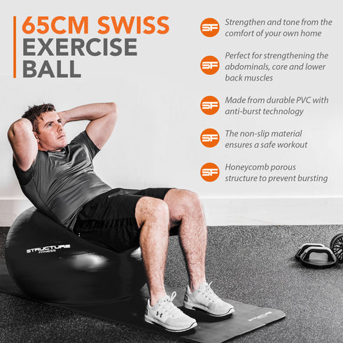 Anti-Burst Yoga & Exercise Gym Ball - Black