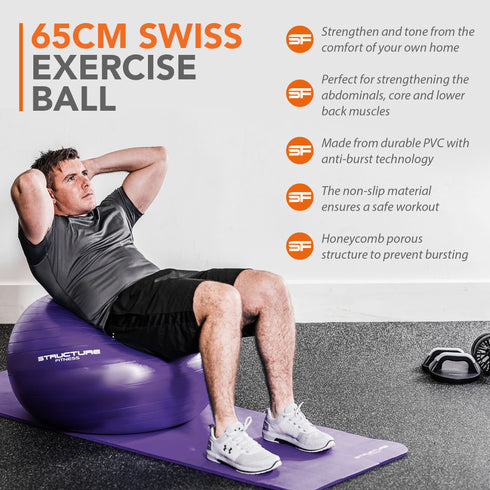 Anti-Burst Yoga and Exercise Gym Ball with Hand Pump - Purple