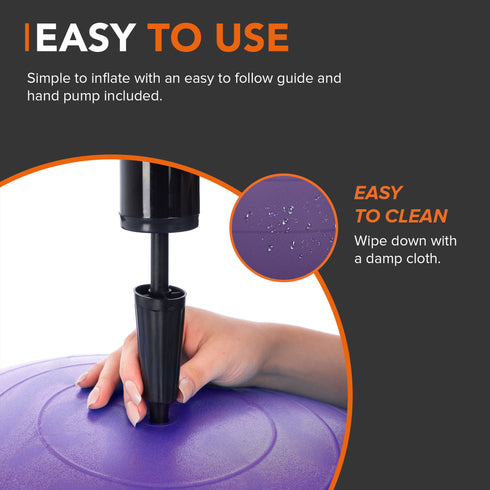 Anti-Burst Yoga and Exercise Gym Ball with Hand Pump - Purple