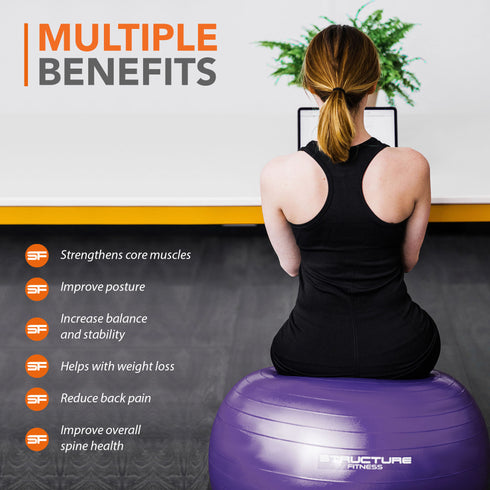 Anti-Burst Yoga and Exercise Gym Ball with Hand Pump - Purple