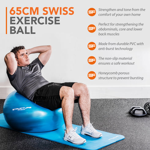 Anti-Burst Yoga and Exercise Gym Ball with Hand Pump - Blue