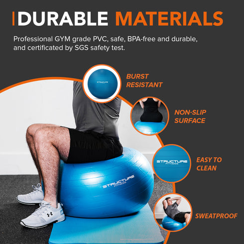 Anti-Burst Yoga and Exercise Gym Ball with Hand Pump - Blue