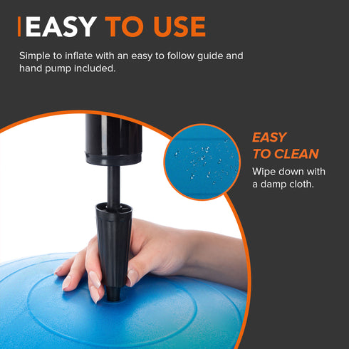 Anti-Burst Yoga and Exercise Gym Ball with Hand Pump - Blue