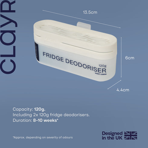 Clayr Fridge Deodoriser 120g Natural Gel 2 Pack - Off White with Clip Hook