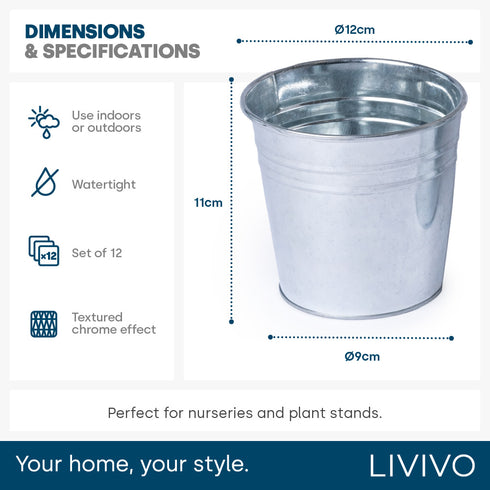 Flower Pots Set of 12 - Galvanised Iron