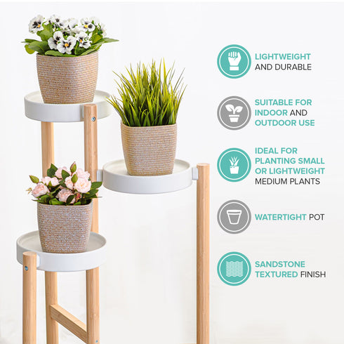 12cm Plant Pots Set of 3 - Sandstone Beige