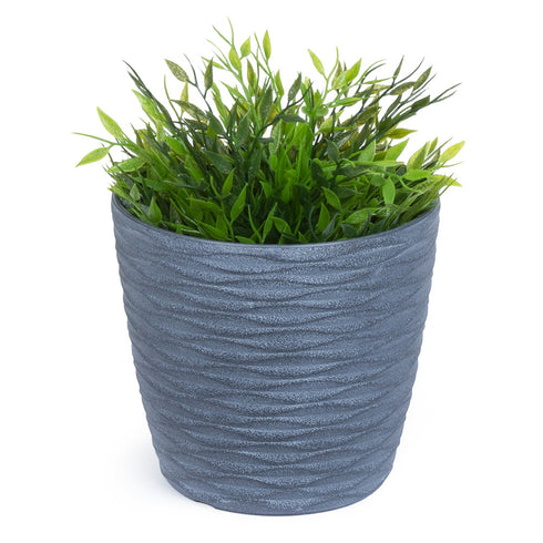 Plastic Plant Pot with Wave Design 18cm Grey