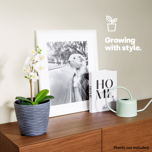 Plastic Plant Pot with Wave Design 18cm Grey