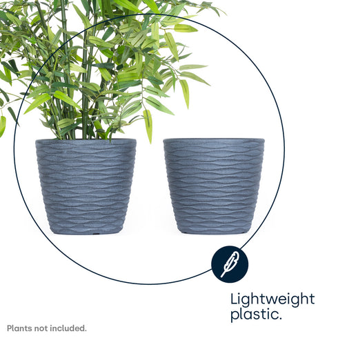 Plastic Plant Pot with Wave Design 18cm Grey