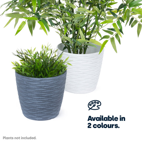 Plastic Plant Pot with Wave Design 18cm Grey