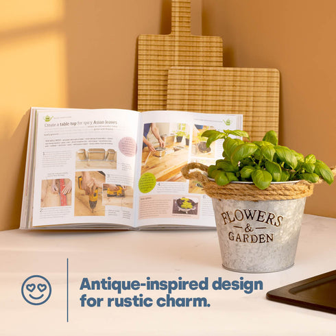 Round Zinc Plant Pot 16cm with Hessian Handle