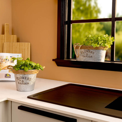 Round Zinc Plant Pot 16cm with Hessian Handle