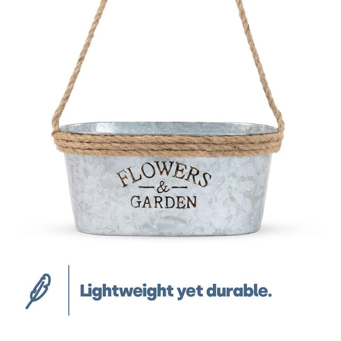 Zinc Hanging Plant Pot with Hessian Rope