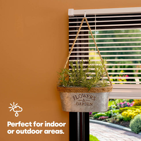 Zinc Hanging Plant Pot with Hessian Rope
