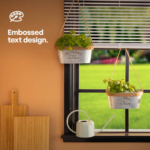 Zinc Hanging Plant Pot with Hessian Rope