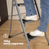 LIVIVO 3 Step Folding Ladder Steel Frame with Handrail, Anti-Slip Steps & 150kg Capacity