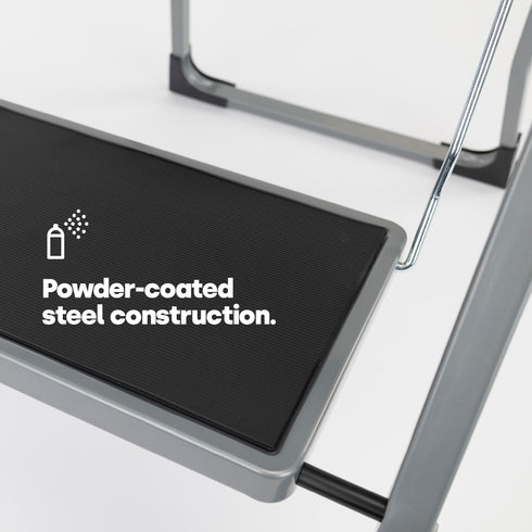 LIVIVO 3 Step Folding Ladder Steel Frame with Handrail, Anti-Slip Steps & 150kg Capacity