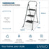 LIVIVO 3 Step Folding Ladder Steel Frame with Handrail, Anti-Slip Steps & 150kg Capacity