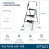 LIVIVO 3 Step Folding Ladder Steel Frame with Handrail, Anti-Slip Steps & 150kg Capacity