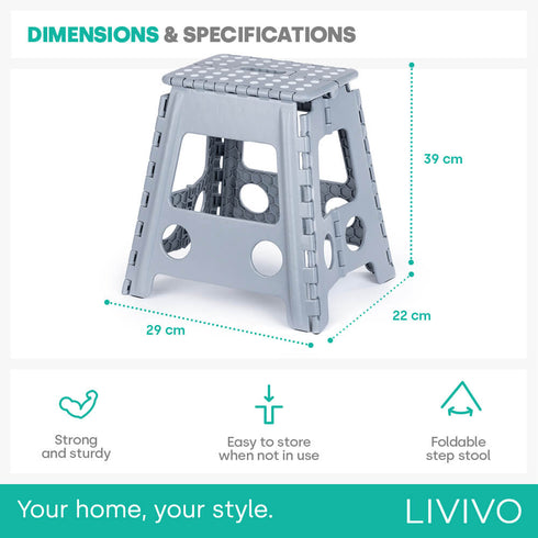 15" Folding Step Stool - Grey