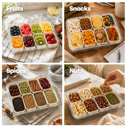 LIVIVO Snack Storage Box - 8 Removable Trays Snap Locks Silicon Seal