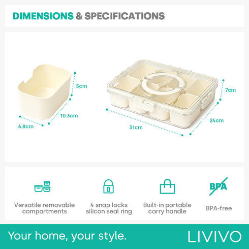 LIVIVO Snack Storage Box - 8 Removable Trays Snap Locks Silicon Seal