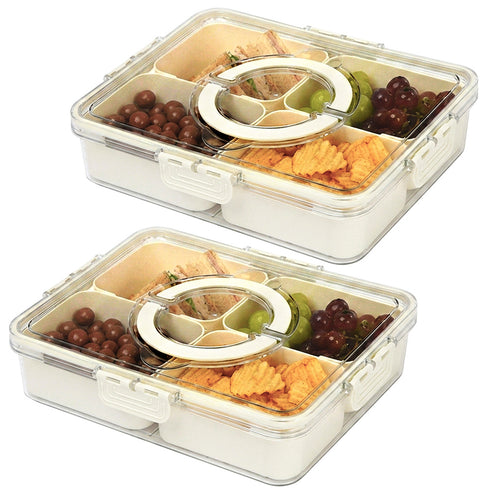 LIVIVO Snack Storage Box - 4 Removable Trays Snap Locks Silicon Seal 2 Pack