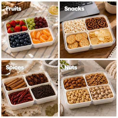 LIVIVO Snack Storage Box - 4 Removable Trays Snap Locks Silicon Seal