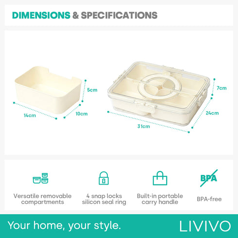 LIVIVO Snack Storage Box - 4 Removable Trays Snap Locks Silicon Seal