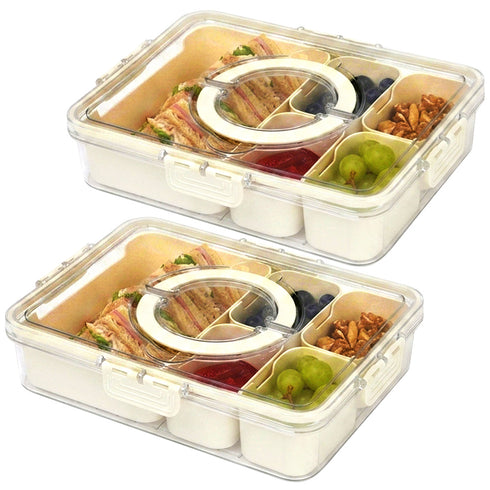 LIVIVO Snack Storage Box - 5 Removable Trays Snap Locks Silicon Seal 2 Pack