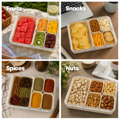 LIVIVO Snack Storage Box - 5 Removable Trays Snap Locks Silicon Seal