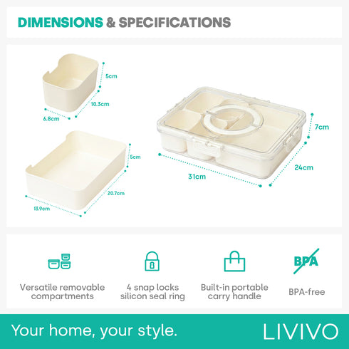 LIVIVO Snack Storage Box - 5 Removable Trays Snap Locks Silicon Seal