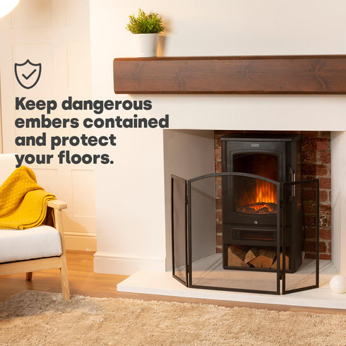 3-Panel Fireguard - Black