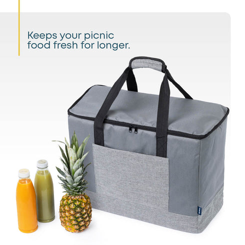 60L Insulated Cooler Bag with Strap - Grey