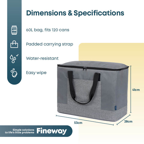 60L Insulated Cooler Bag with Strap - Grey