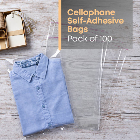 100 Pack Self Seal Cellophane Bags A4 - Clear