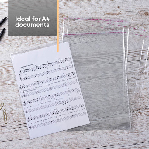 100 Pack Self Seal Cellophane Bags A4 - Clear
