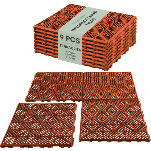 Interlocking Garden Tiles 9 Pack Terracotta
