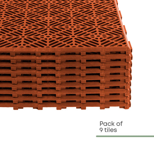 Interlocking Garden Tiles 9 Pack Terracotta