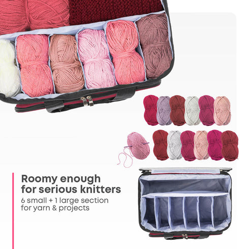 Knitting Crochet Storage Bag with Clear PVC Lid - Maroon
