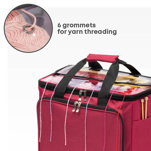 Knitting Crochet Storage Bag with Clear PVC Lid - Maroon