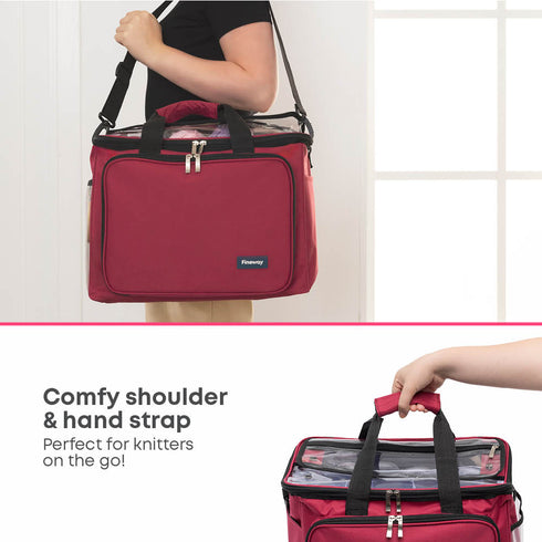 Knitting Crochet Storage Bag with Clear PVC Lid - Maroon