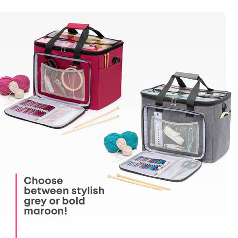 Knitting Crochet Storage Bag with Clear PVC Lid - Maroon