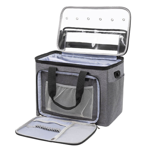 Knitting Crochet Storage Bag with Clear PVC Lid - Grey