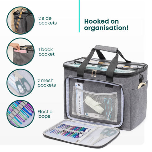 Knitting Crochet Storage Bag with Clear PVC Lid - Grey