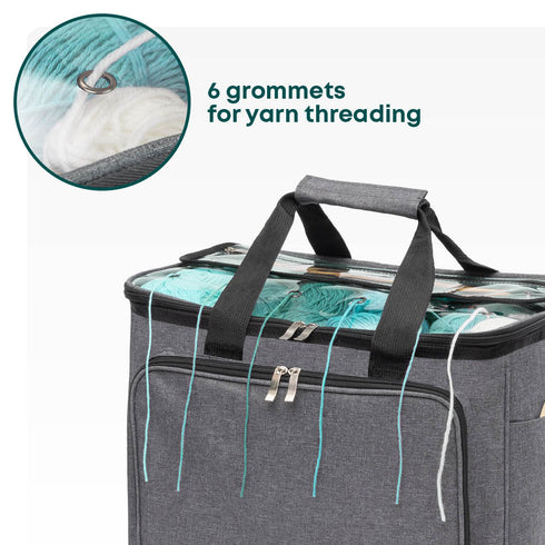 Knitting Crochet Storage Bag with Clear PVC Lid - Grey